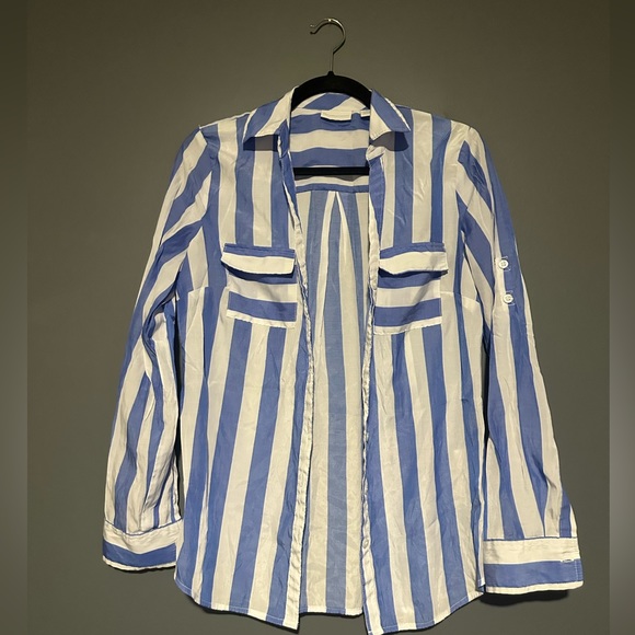 New York & Company blue striped button down swim cover up shirt size small - Picture 1 of 8